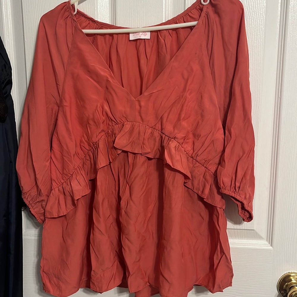 Pink Lily Babydoll Coral blouse